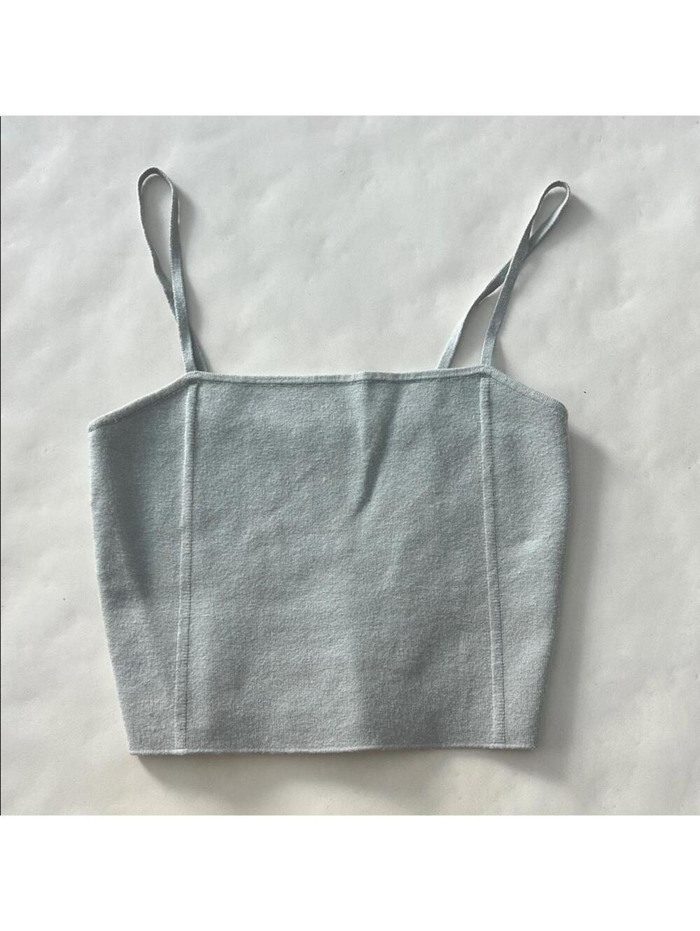 Express Cropped Sweater Square Neck Tank Stretchy Cami Top in Cool Light Gray XS